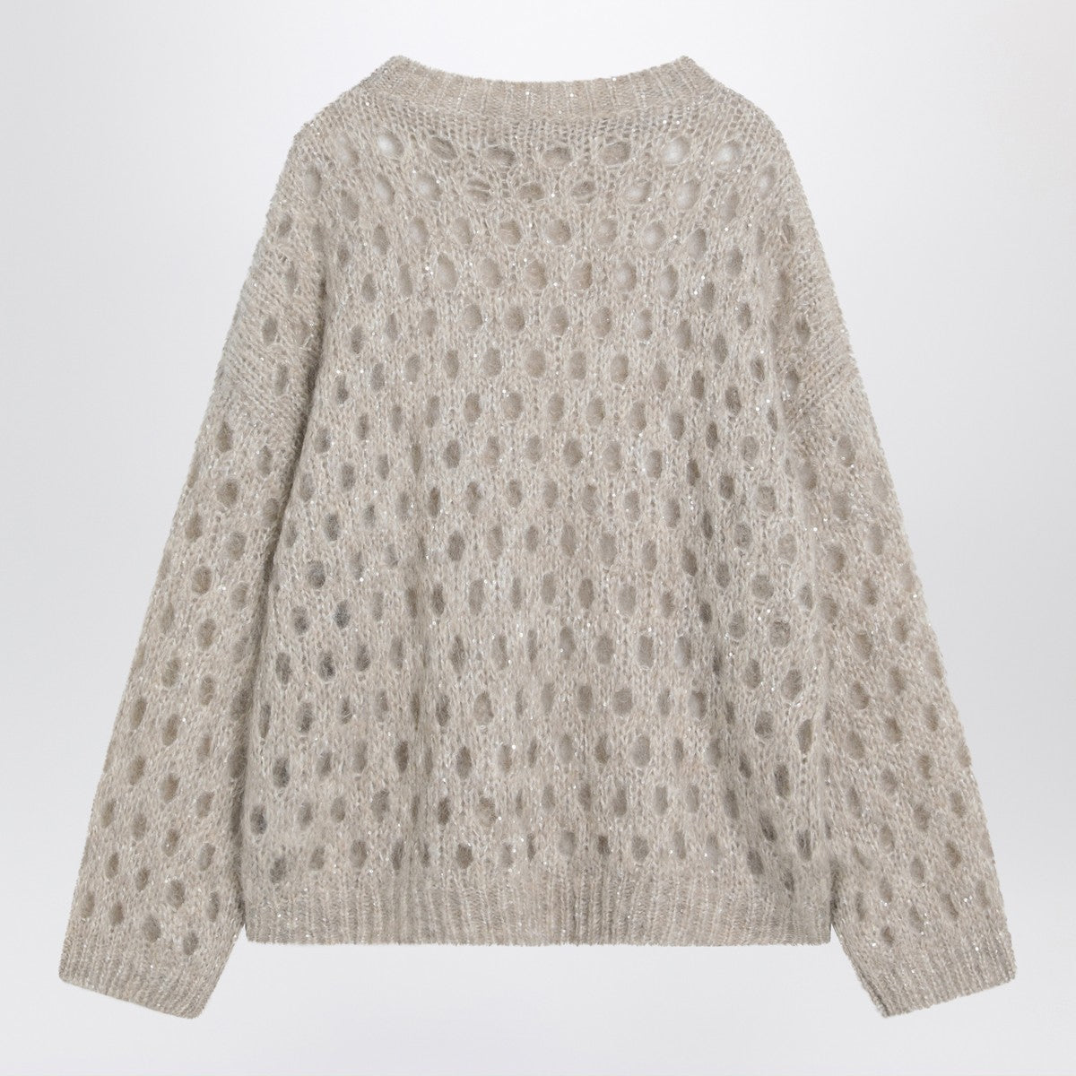 Brunello Cucinelli Beige openwork mohair-blend sweater
